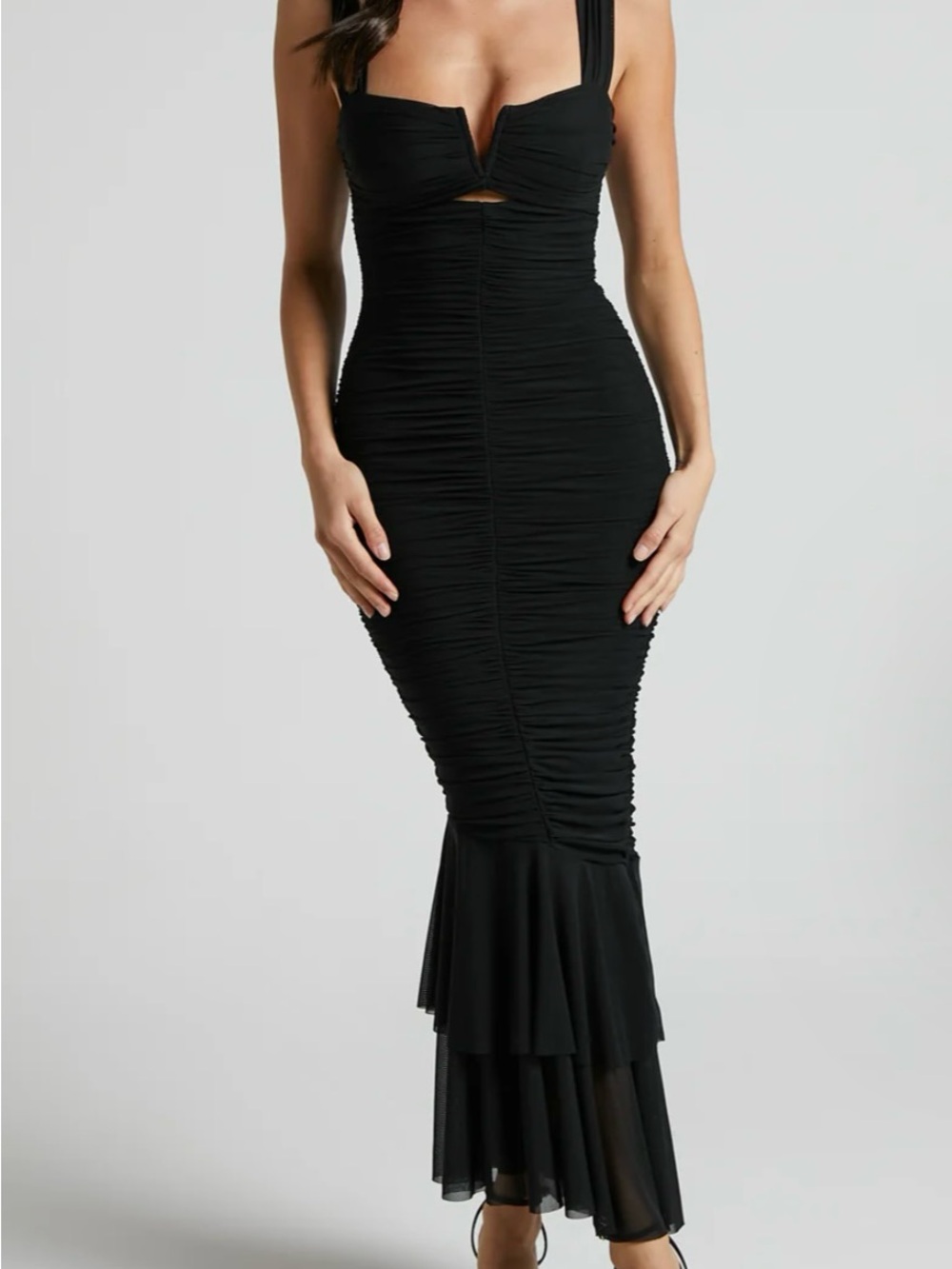 Showpo Black Ruched Maxi Dress with Sweetheart Bodice